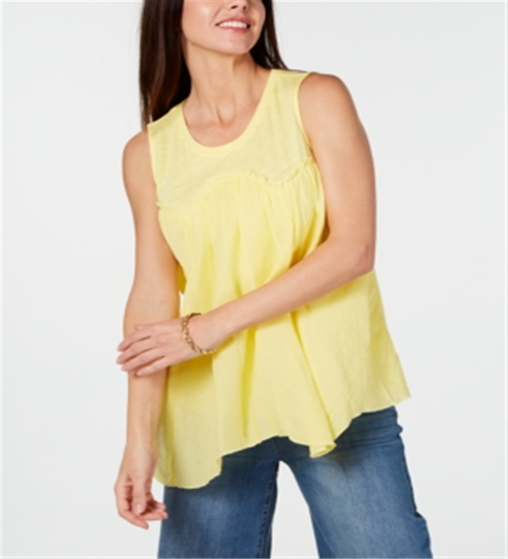 Top feminino estilo &amp; co com bainha de lenço, amarelo, tamanho pequeno