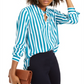 Camisa listrada feminina com botões INC International Concepts, azul, tamanho grande