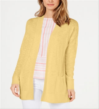 Cardigan longo de algodão feminino Charter Club, amarelo, tamanho médio