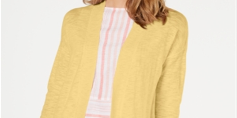 Cardigan longo de algodão feminino Charter Club, amarelo, tamanho médio
