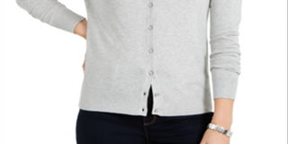 Cardigan feminino de manga comprida com botões frontais Charter Club, cinza, tamanho médio