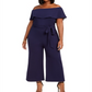 Macacão feminino estilo quase famoso, plus size, azul, ombro de fora, tamanho 1X