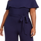 Macacão feminino estilo quase famoso, plus size, azul, ombro de fora, tamanho 1X