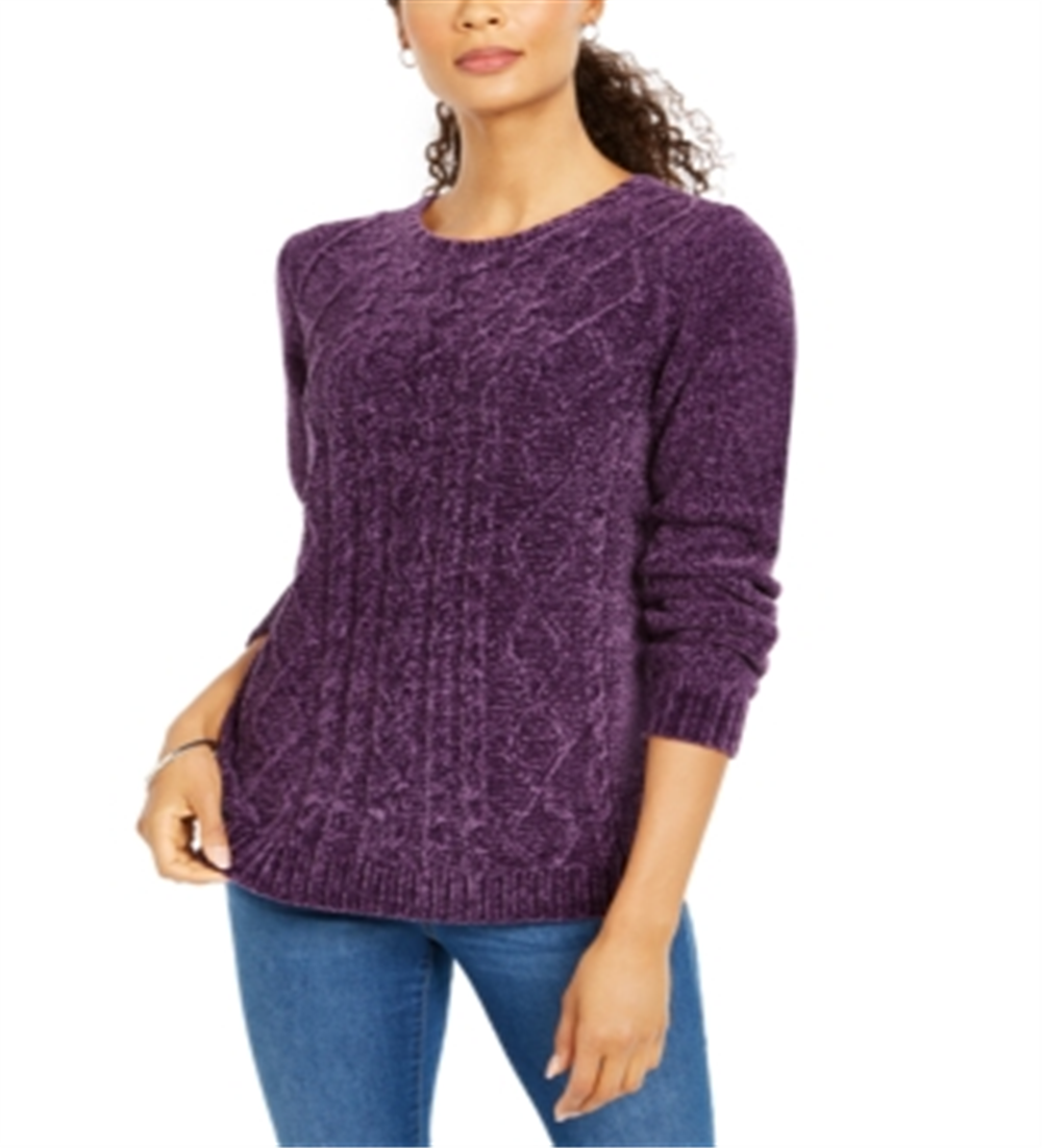 Karen Scott Suéter Feminino de Tricô Chenille, Roxo, Tamanho Pequeno P