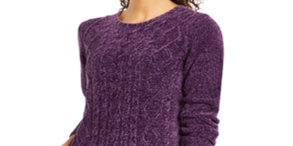 Karen Scott Suéter Feminino de Tricô Chenille, Roxo, Tamanho Pequeno P