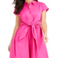 Vestido feminino Charter Club de algodão com amarração na cintura e ajuste evasê, rosa, tamanho 16