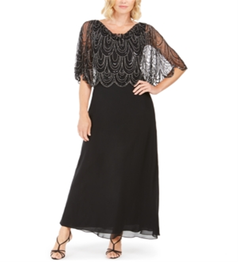 Vestido longo de festa longo com decote em V e manga curta preto Jkara para mulheres 6