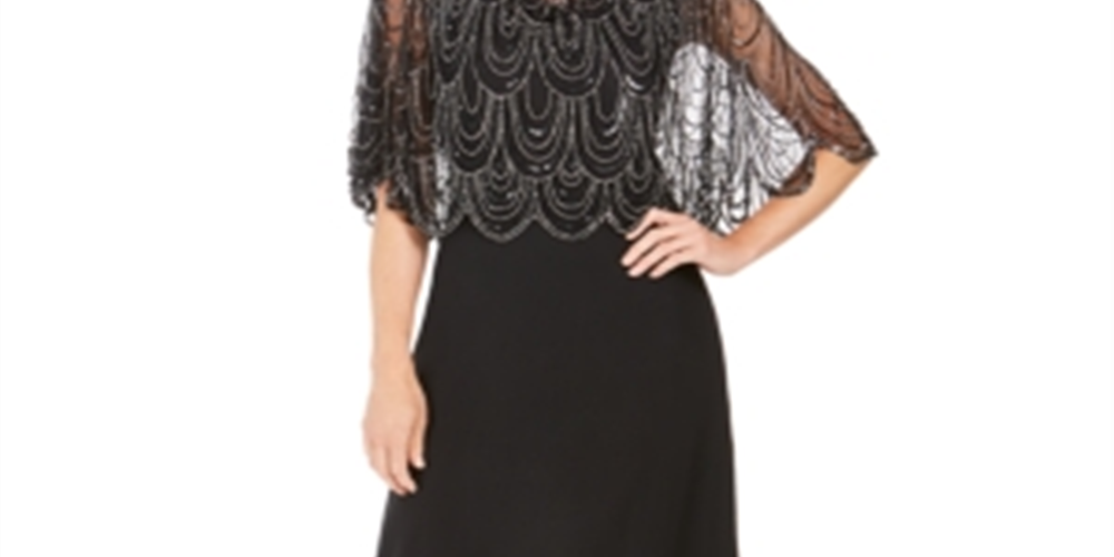 Vestido longo de festa longo com decote em V e manga curta preto Jkara para mulheres 6