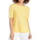 Charter Club Top feminino listrado com textura de algodão e manga cotovelo, amarelo, tamanho extragrande