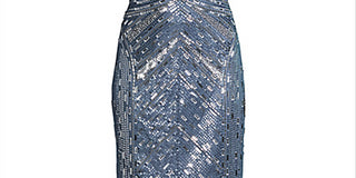 Vestido MIDI com decote em V e contas Aidan Mattox para mulheres, azul e cinza - Tamanho 6