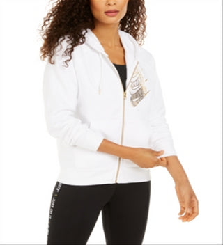 Moletom com capuz Nike Sportswear Shine Metallic Logo Feminino com zíper, branco, tamanho pequeno
