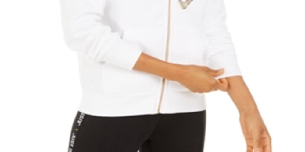 Moletom com capuz Nike Sportswear Shine Metallic Logo Feminino com zíper, branco, tamanho pequeno