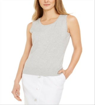 Suéter feminino sem mangas com gola redonda Charter Club, cinza, tamanho extragrande