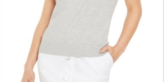 Suéter feminino sem mangas com gola redonda Charter Club, cinza, tamanho extragrande