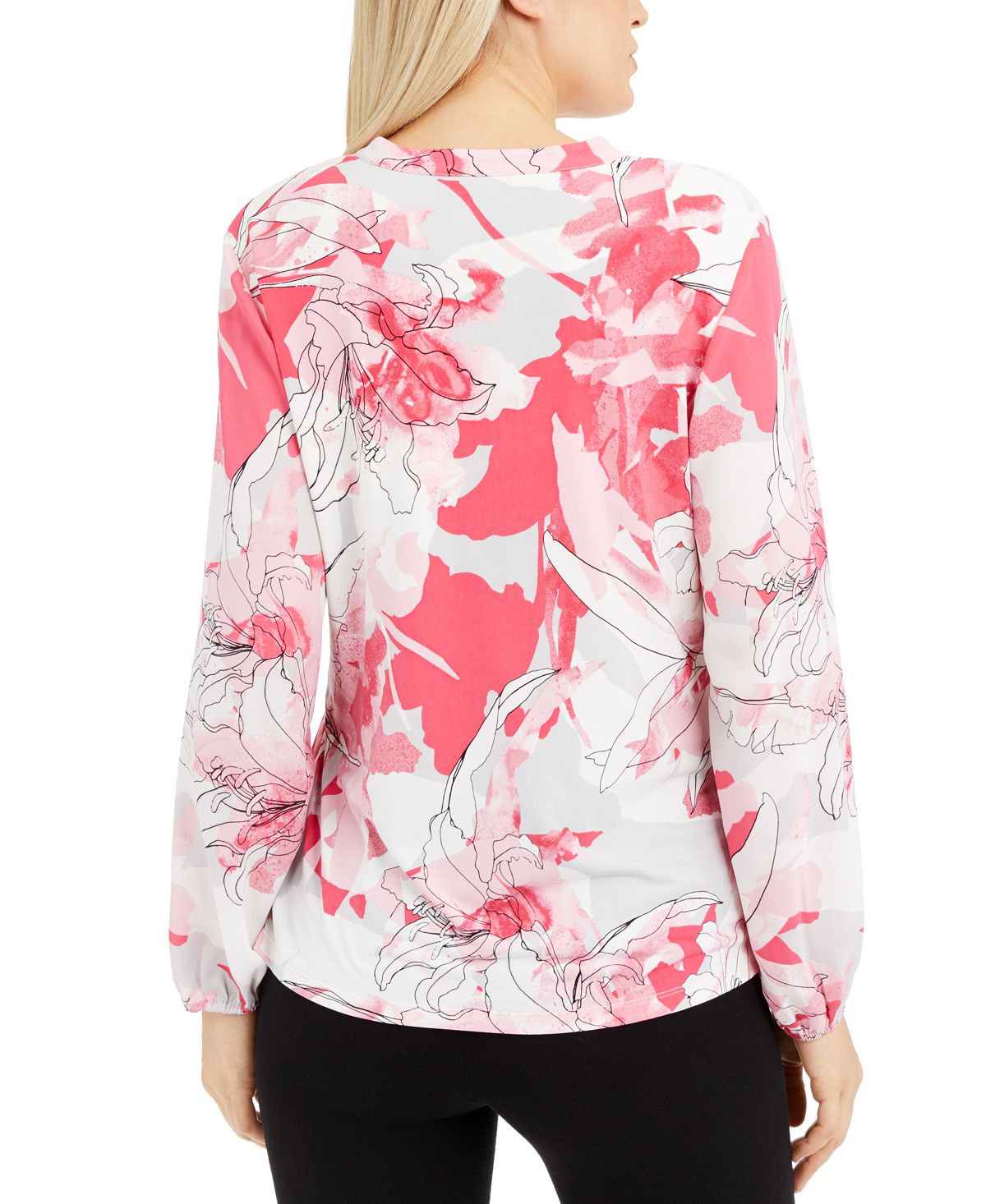 Blusa feminina Alfani com estampa floral e sobrepeliz rosa, tamanho P