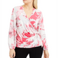 Blusa feminina Alfani com estampa floral e sobrepeliz rosa, tamanho P