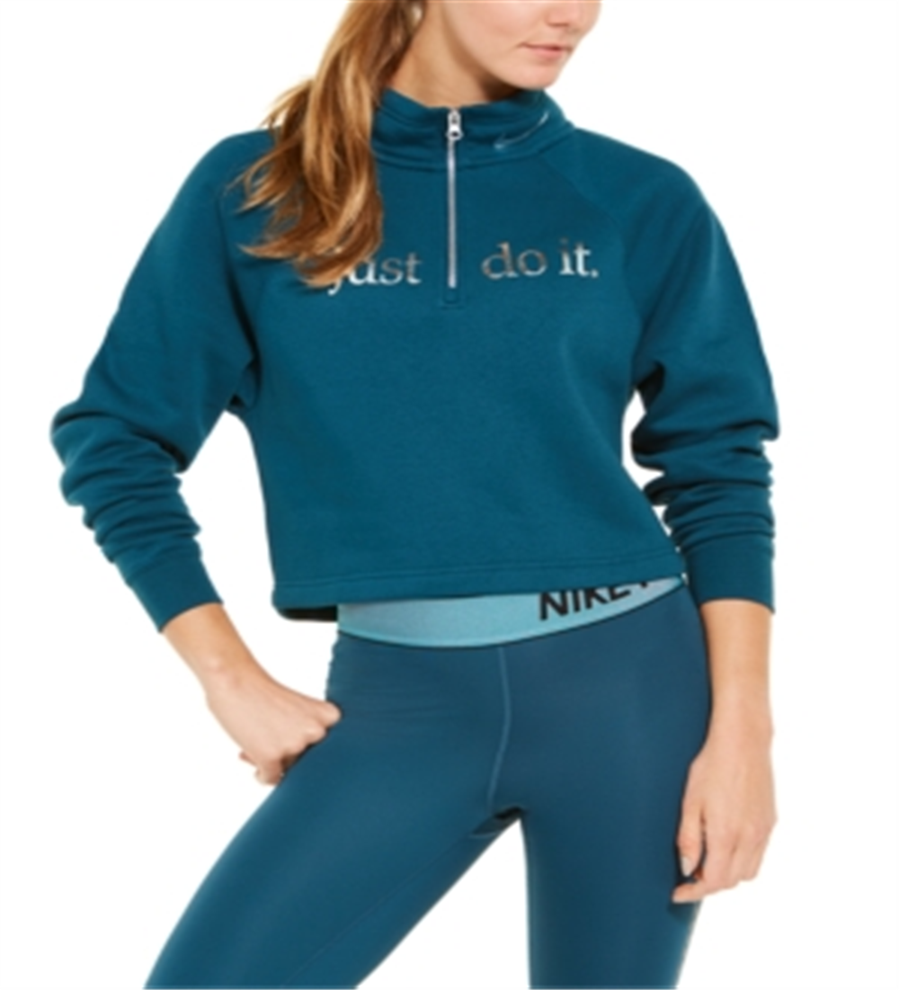 Camiseta Nike Sportswear Shine Metallic Graphic Feminina com Meio Zíper, Verde, Tamanho XS