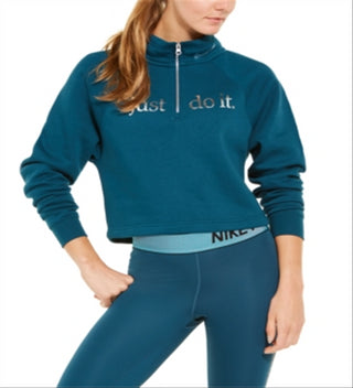 Camiseta Nike Sportswear Shine Metallic Graphic Feminina com Meio Zíper, Verde, Tamanho XS