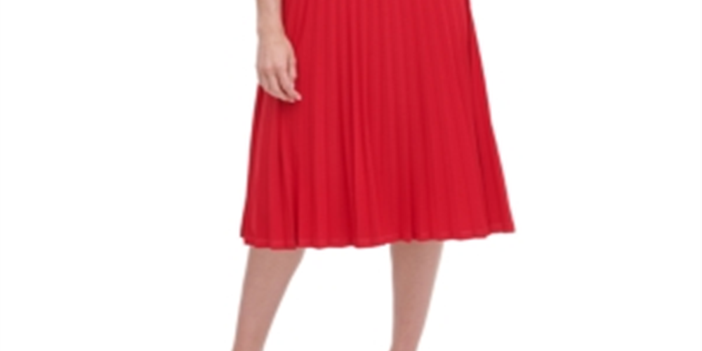 Vestido plissado de malha com cinto feminino Tommy Hilfiger, vermelho, tamanho 10 P
