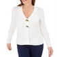 Cardigan feminino com botões e estampa de letras JM Collection, branco, tamanho 2
