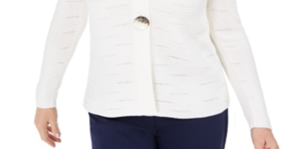 Cardigan feminino com botões e estampa de letras JM Collection, branco, tamanho 2