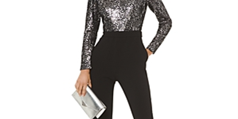 Macacão feminino Michael Kors com lantejoulas transparentes cinza tamanho 6