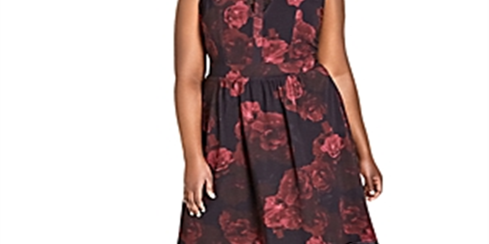 Vestido feminino City Chic com estampa moderna e acabamento em renda, preto, tamanho 18W