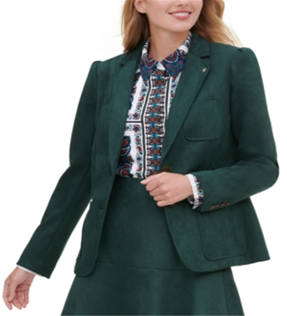 Tommy Hilfiger Women's Faux Suede Suit Separate Two Button Blazer Green Size 2
