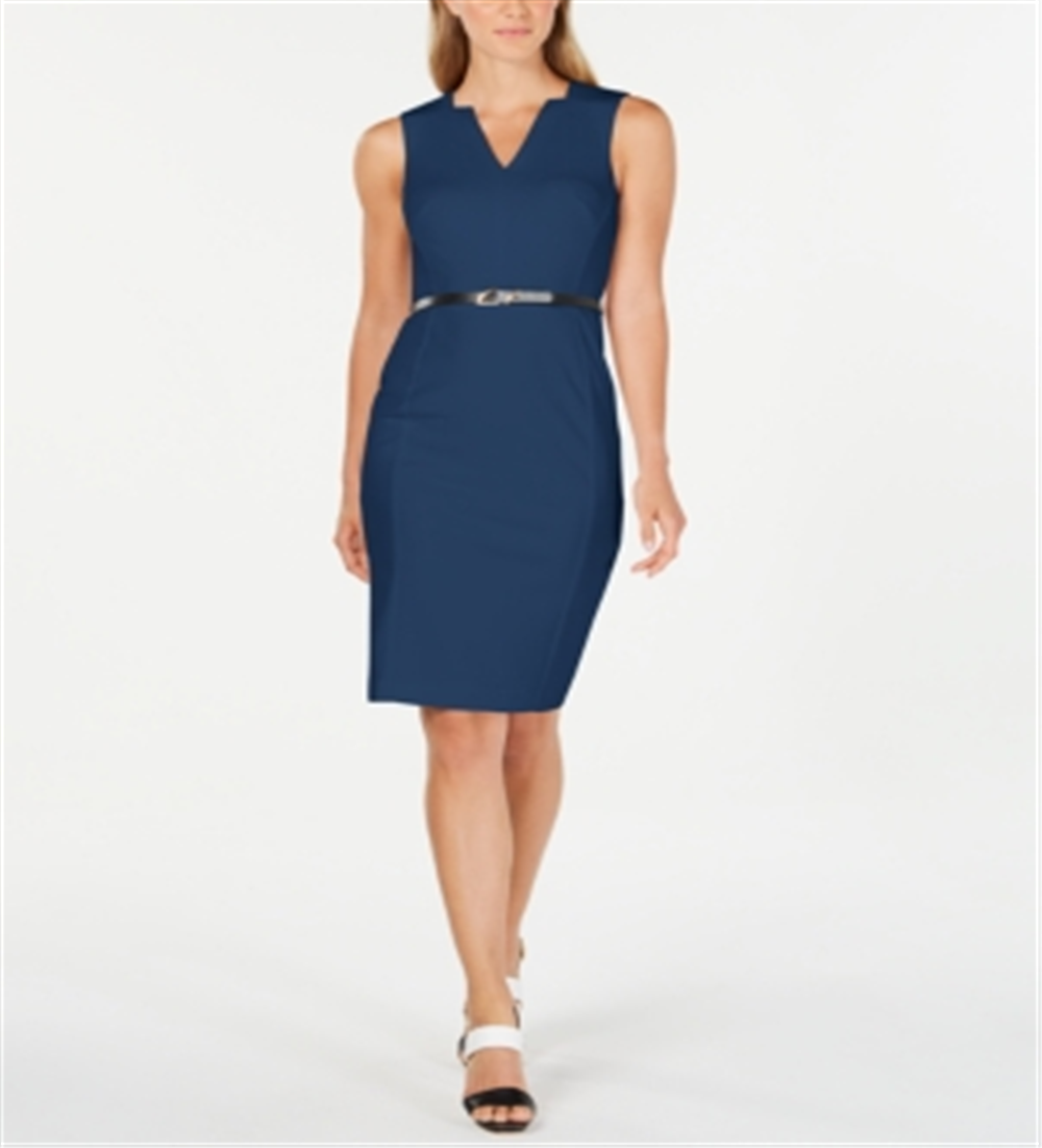 Vestido Calvin Klein Feminino Sem Mangas Abaixo do Joelho Azul Tamanho 8 Petite