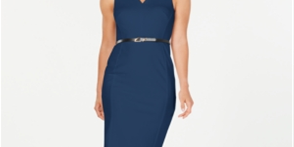 Vestido Calvin Klein Feminino Sem Mangas Abaixo do Joelho Azul Tamanho 8 Petite