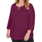 Blusa feminina Karen Scott Plus Cotton com acabamento cruzado, roxa, tamanho 3XL