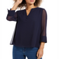 Top feminino Charter Club com manga transparente, azul, tamanho médio