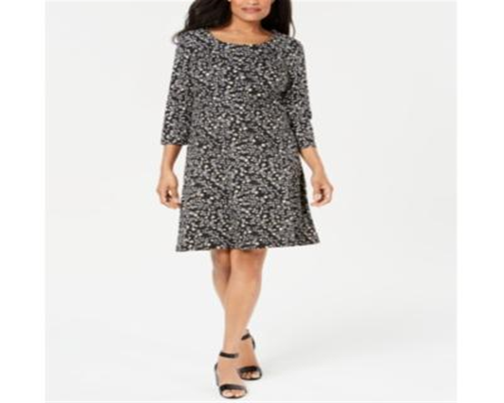 Vestido feminino Karen Scott Sport Nouvelle Floral Swing, preto, tamanho grande
