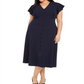 Vestido Calvin Klein Plus Size Feminino Azul com Botões e Acabamento em Renda, Tamanho 16 W