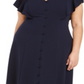 Vestido Calvin Klein Plus Size Feminino Azul com Botões e Acabamento em Renda, Tamanho 16 W