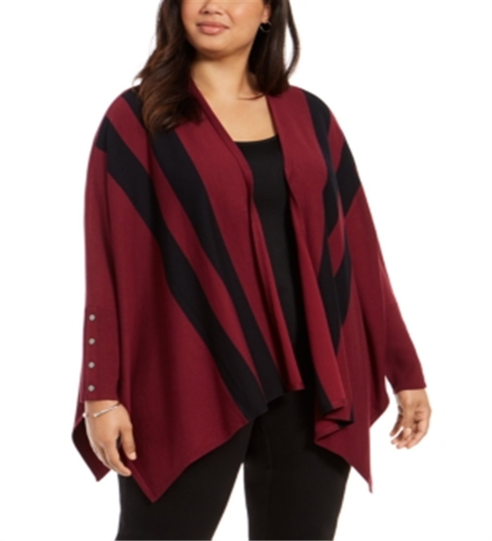 Cardigan feminino Alfani Plus listrado com frente aberta, vermelho, tamanho 2X