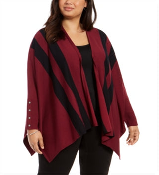 Cardigan feminino Alfani Plus listrado com frente aberta, vermelho, tamanho 2X