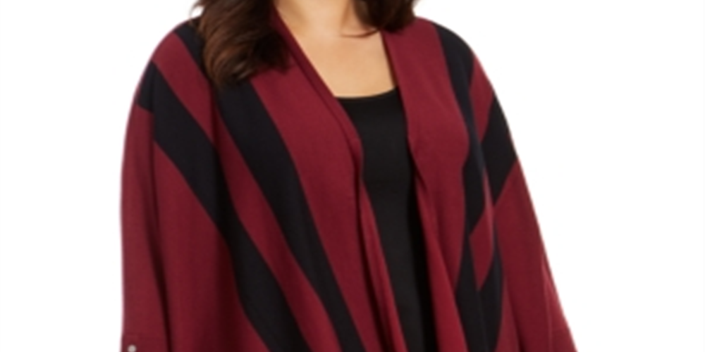 Cardigan feminino Alfani Plus listrado com frente aberta, vermelho, tamanho 2X