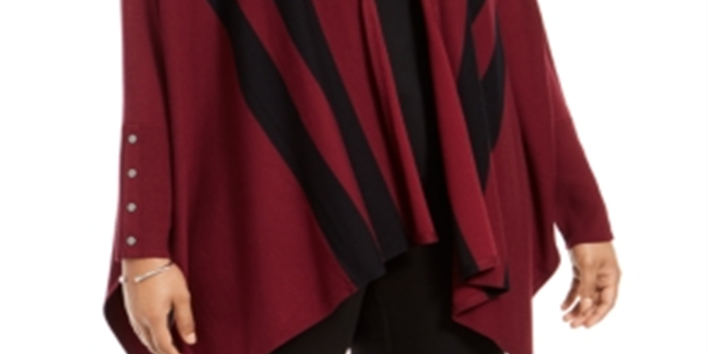 Cardigan feminino Alfani Plus listrado com frente aberta, vermelho, tamanho 2X