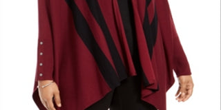 Cardigan feminino Alfani Plus listrado com frente aberta, vermelho, tamanho 2X