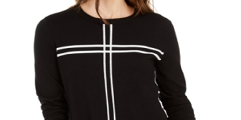 Blusa feminina Alfani estampada de manga comprida e gola redonda, preta, tamanho pequeno e pequeno