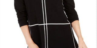 Blusa feminina Alfani estampada de manga comprida e gola redonda, preta, tamanho pequeno e pequeno