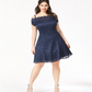 Vestido feminino moderno com corte evasê e renda plus size Morgan &amp; Company, azul, tamanho 22W