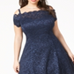Vestido feminino moderno com corte evasê e renda plus size Morgan &amp; Company, azul, tamanho 22W
