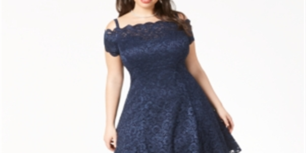 Vestido feminino moderno com corte evasê e renda plus size Morgan &amp; Company, azul, tamanho 22W