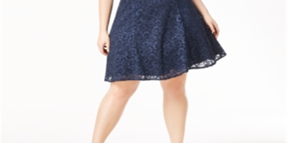 Vestido feminino moderno com corte evasê e renda plus size Morgan &amp; Company, azul, tamanho 22W