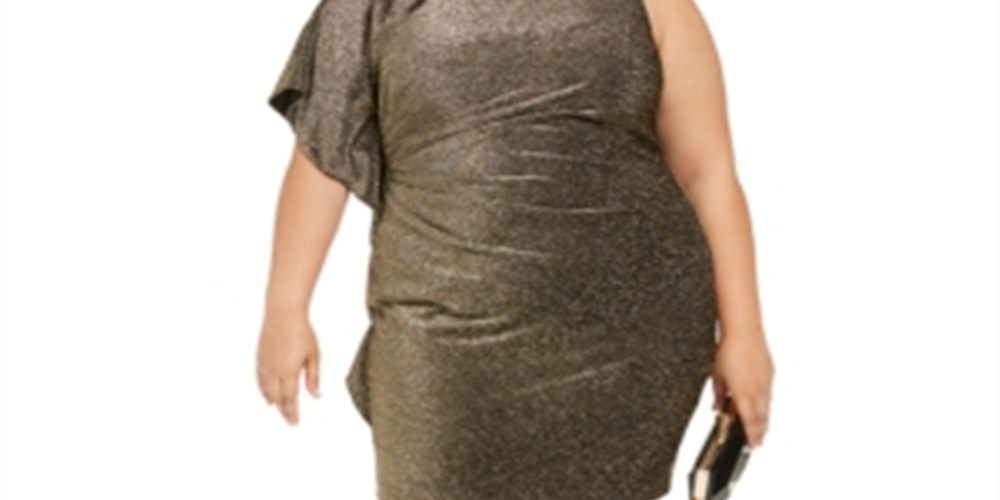 Vestido justo assimétrico metálico Vince Camuto feminino tamanho 22W dourado