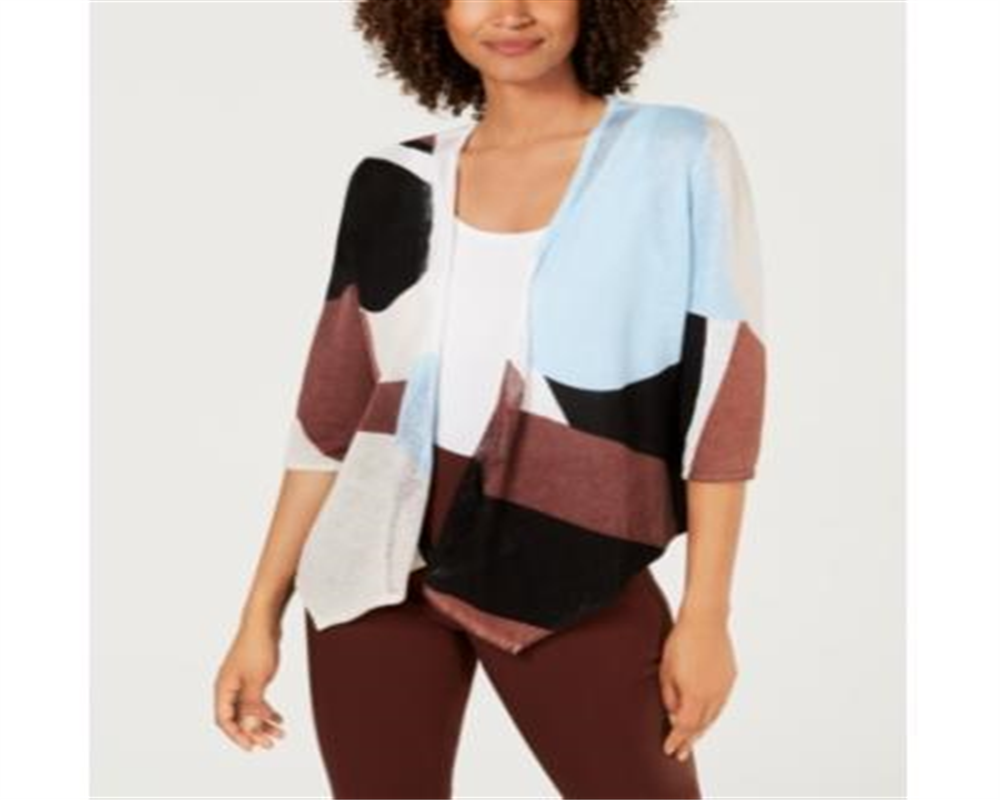 Cardigan feminino Alfani com estampa de blocos de cores, azul, tamanho pequeno