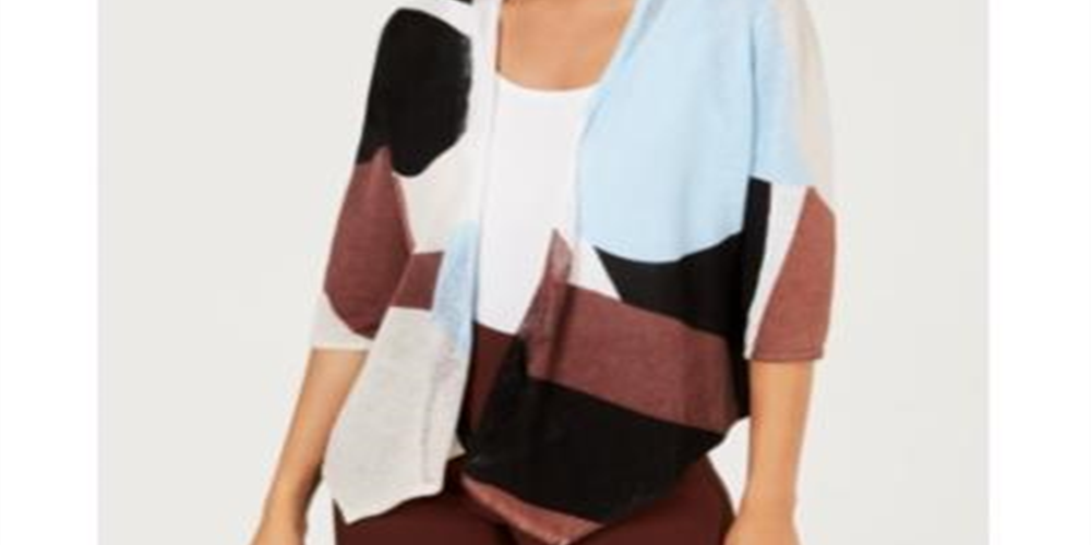 Cardigan feminino Alfani com estampa de blocos de cores, azul, tamanho pequeno