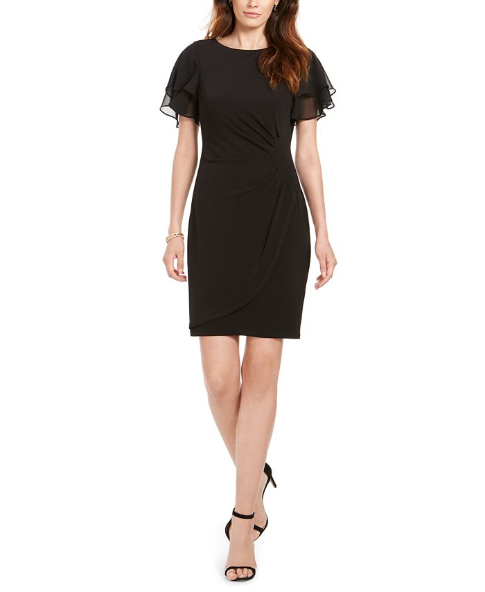 Vestido feminino Jessica Howard com mangas esvoaçantes, preto, tamanho 6, pequeno